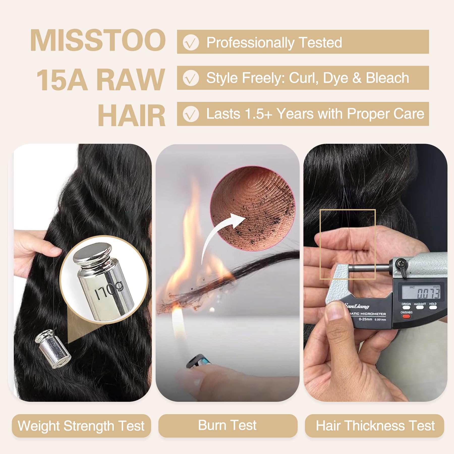 Misstoo color-ready hair suitable for dye or bleach.