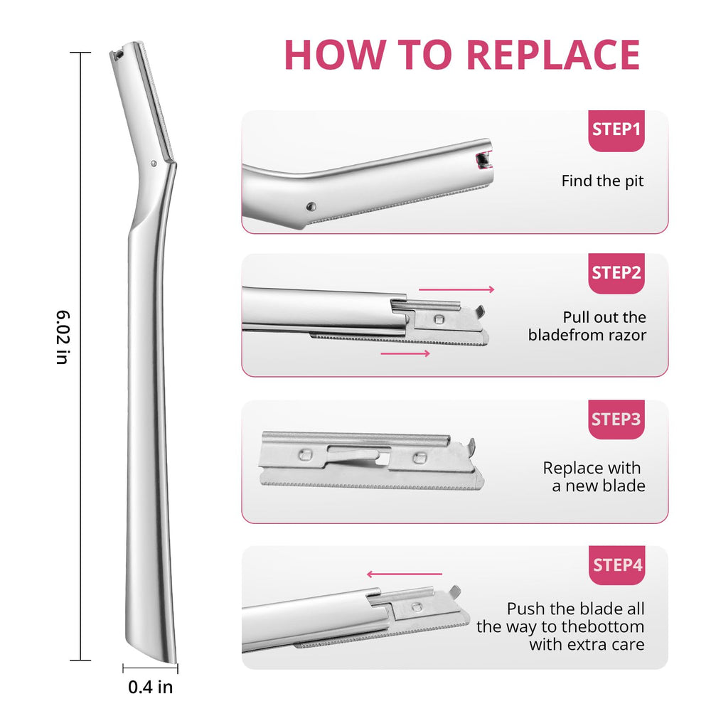 Mistfree Dermaplane Razor refill blades demonstrate easy, hygienic blade changes.