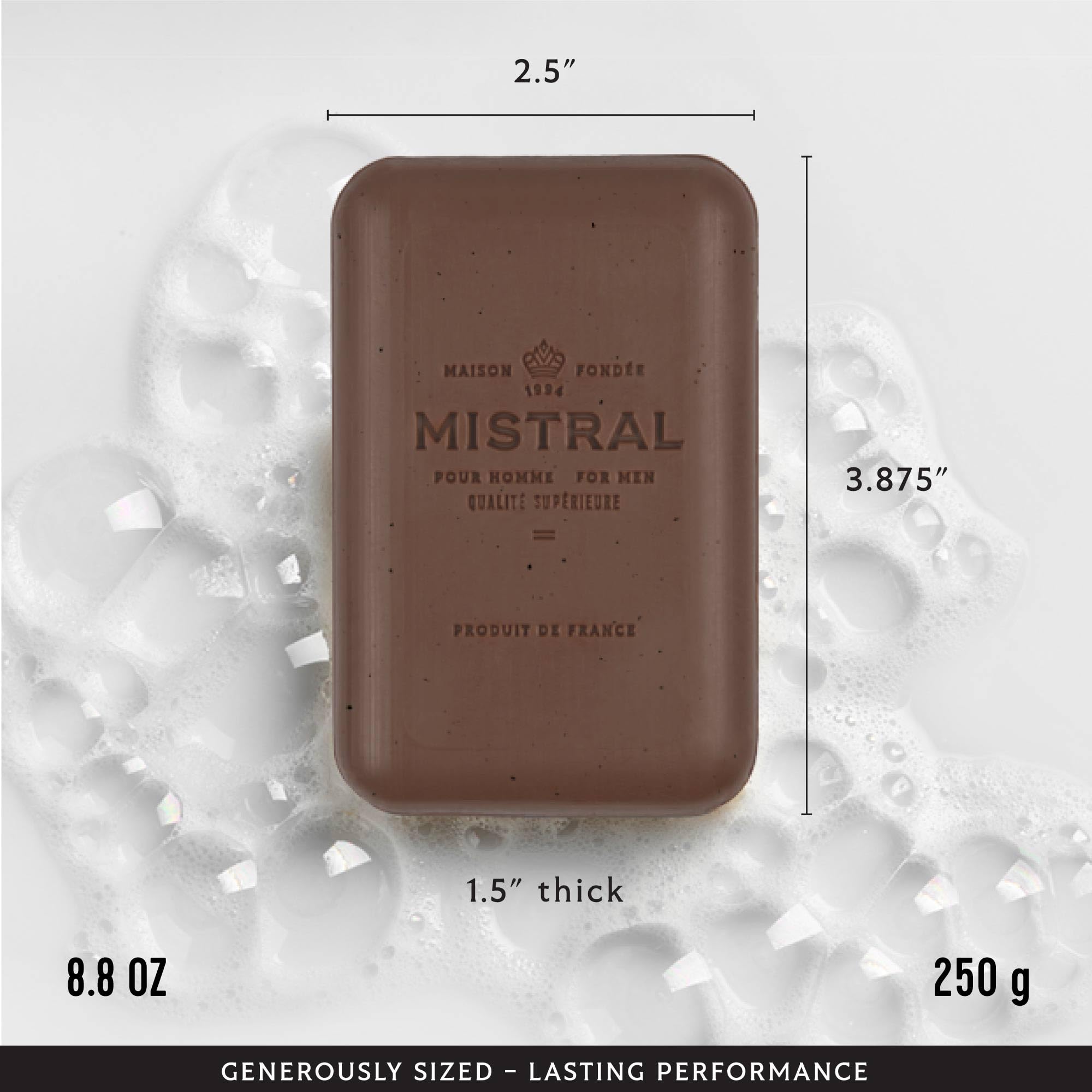 Mistral Bourbon Vanilla bar soap lather in shower for a smooth cleanse