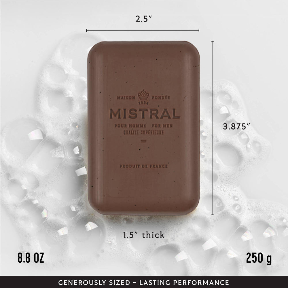 Mistral Bourbon Vanilla bar soap lather in shower for a smooth cleanse