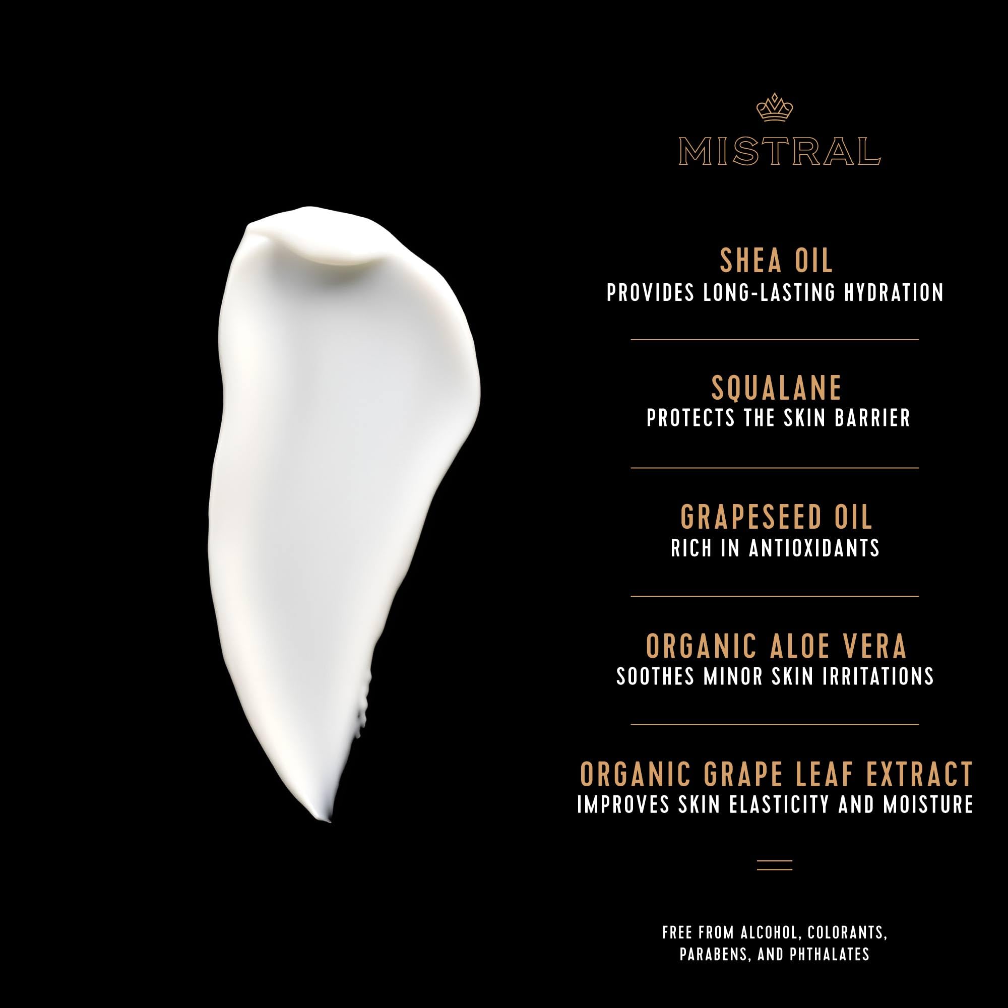 Mistral Bourbon Vanilla oil blend with shea and squalane for nourishment.