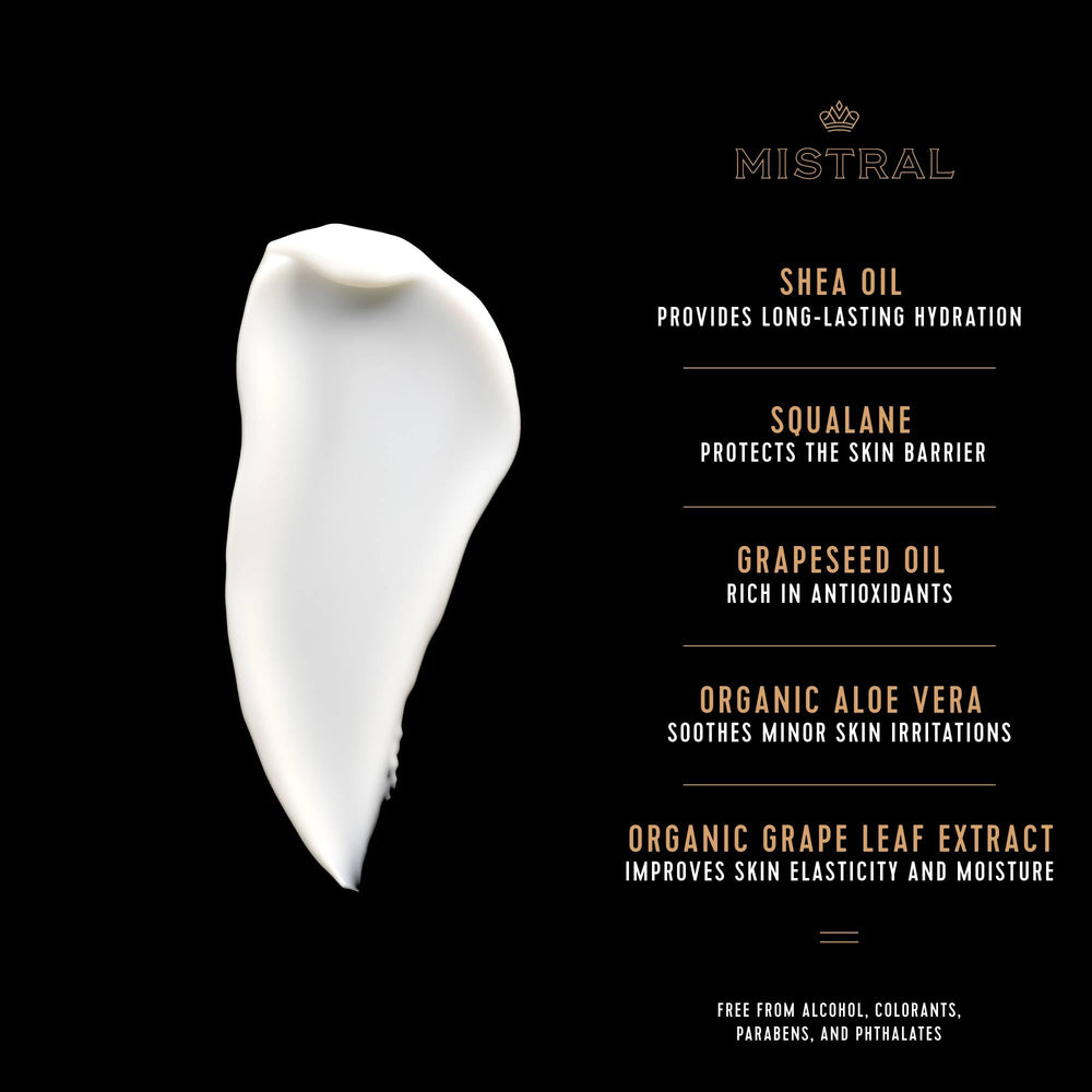 Mistral Bourbon Vanilla oil blend with shea and squalane for nourishment.