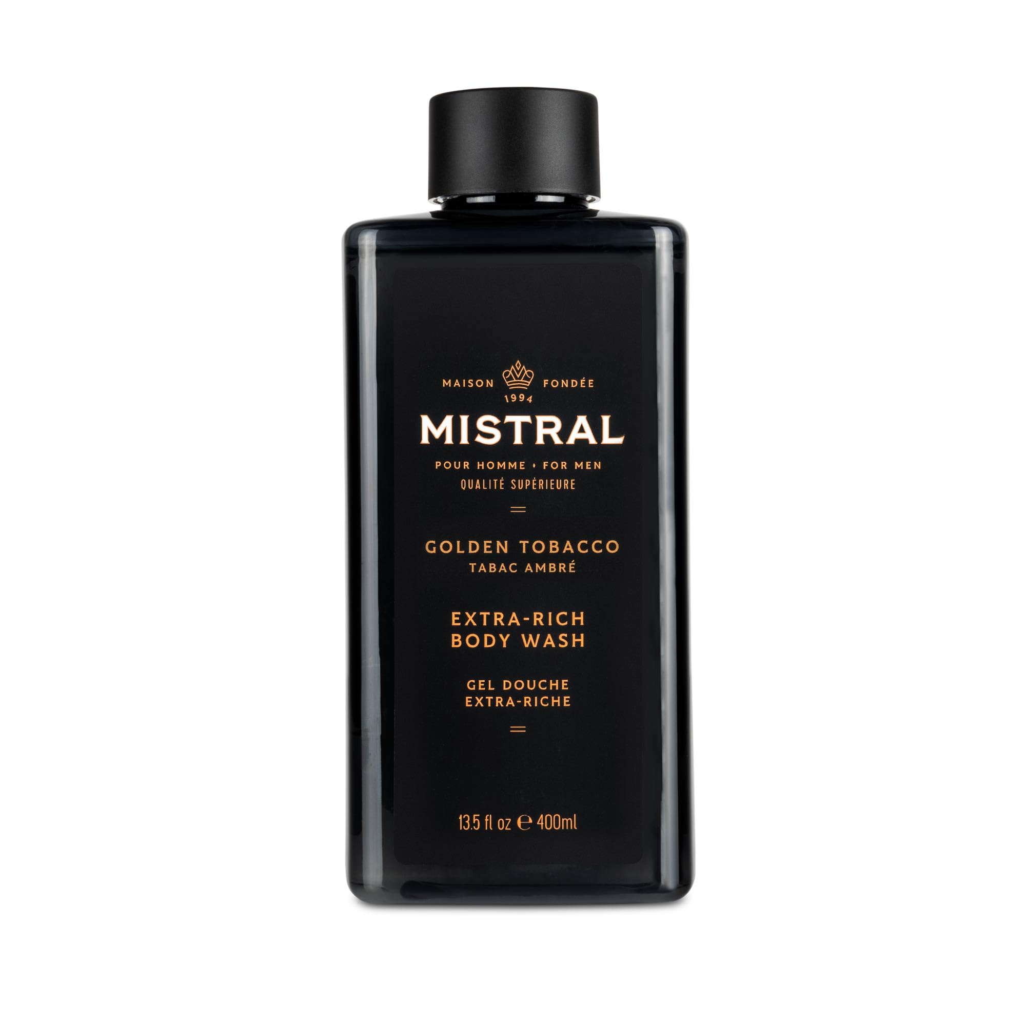 Mistral Golden Tobacco bottle highlight for head-to-toe cleansing