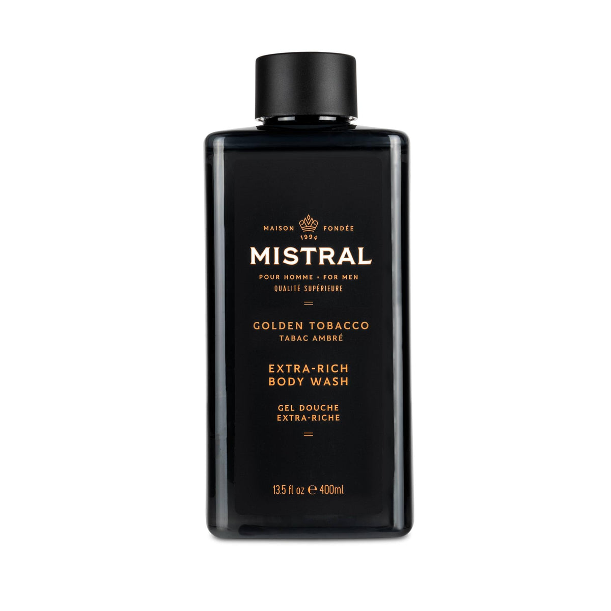 Mistral Golden Tobacco bottle highlight for head-to-toe cleansing