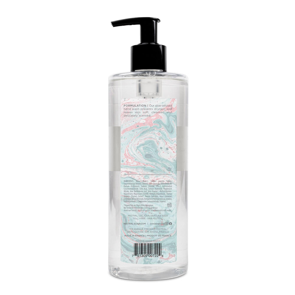 Mistral Marbles Hand Wash Marine pump demonstrates quick-absorb moisture for clean hands.