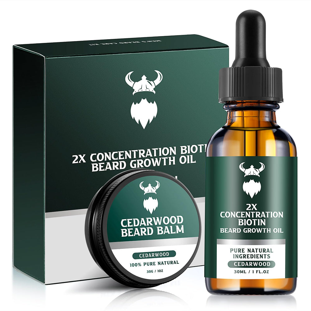 MistySprite beard growth kit bottle showing 2x biotin for fuller facial hair.
