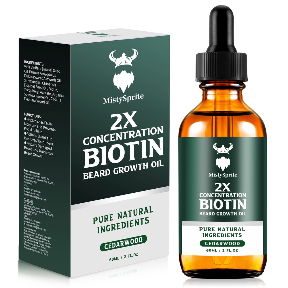 Mistysprite Beard Growth Oil cedarwood bottle for natural conditioning and hydration