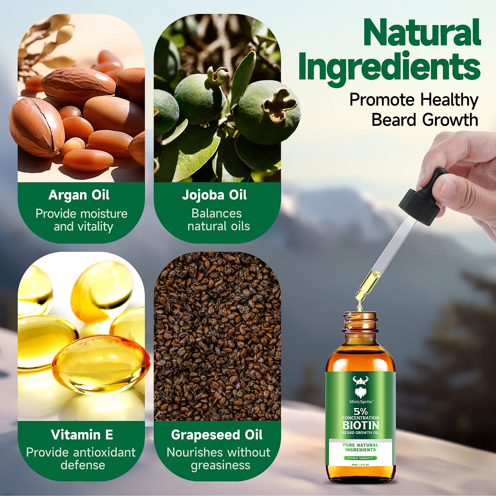 Bearded man applying MistySprite oil for a softer beard