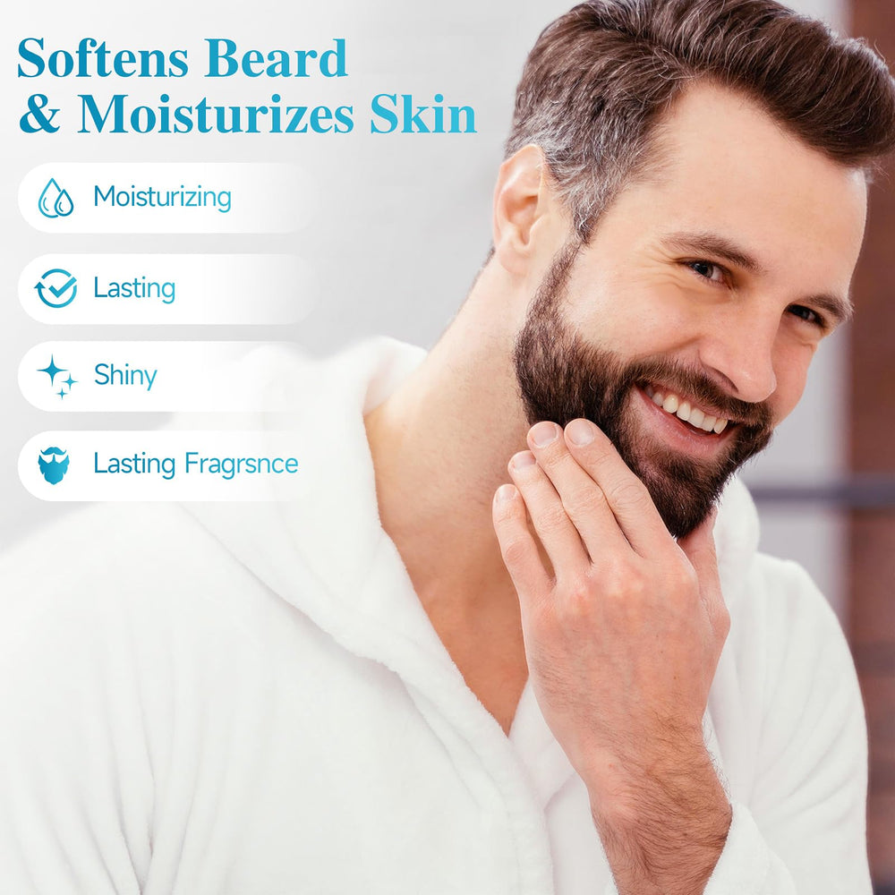 MistySprite beard balm being applied for smoother styling and control.