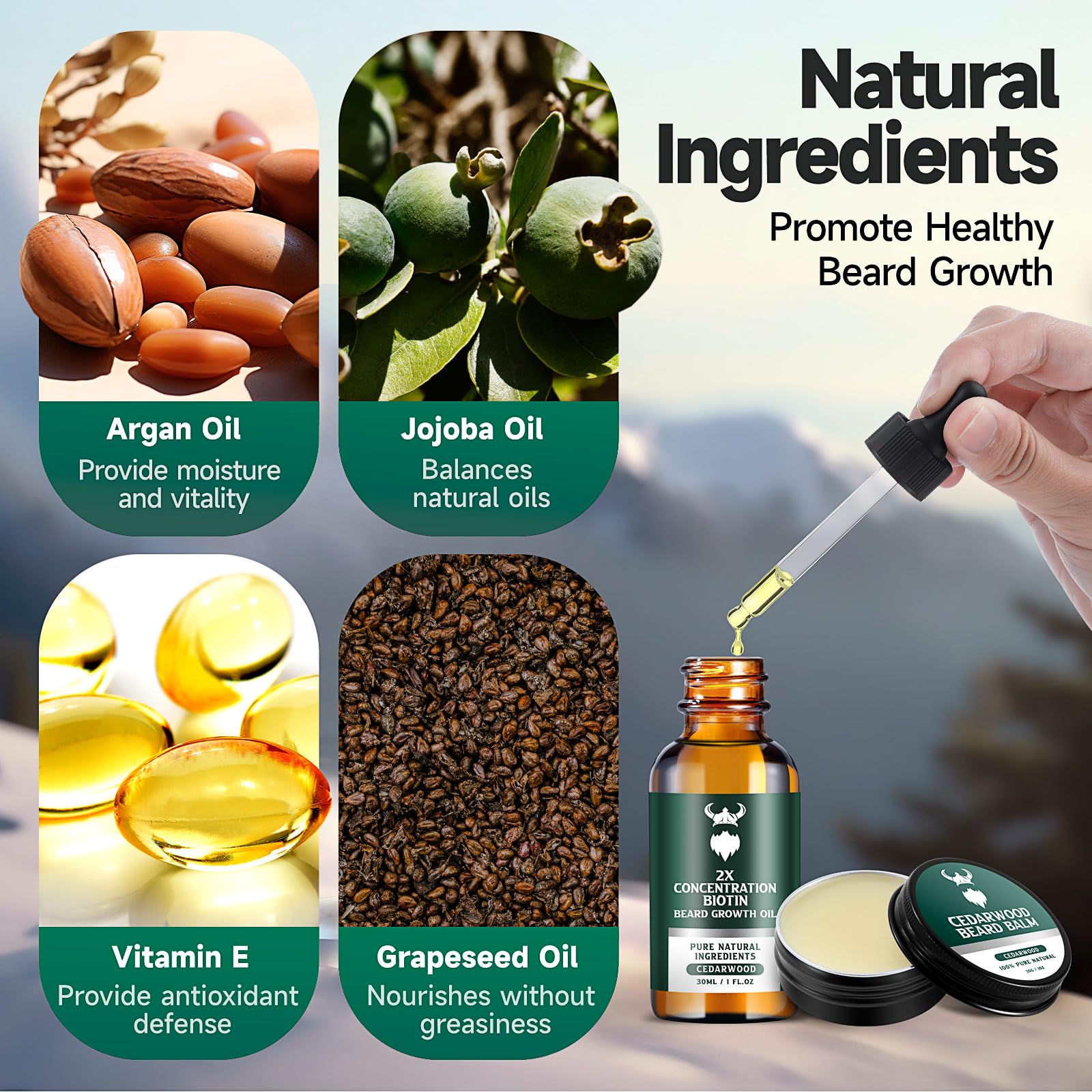 MistySprite grapeseed oil beard care bottle for non-greasy hydration.