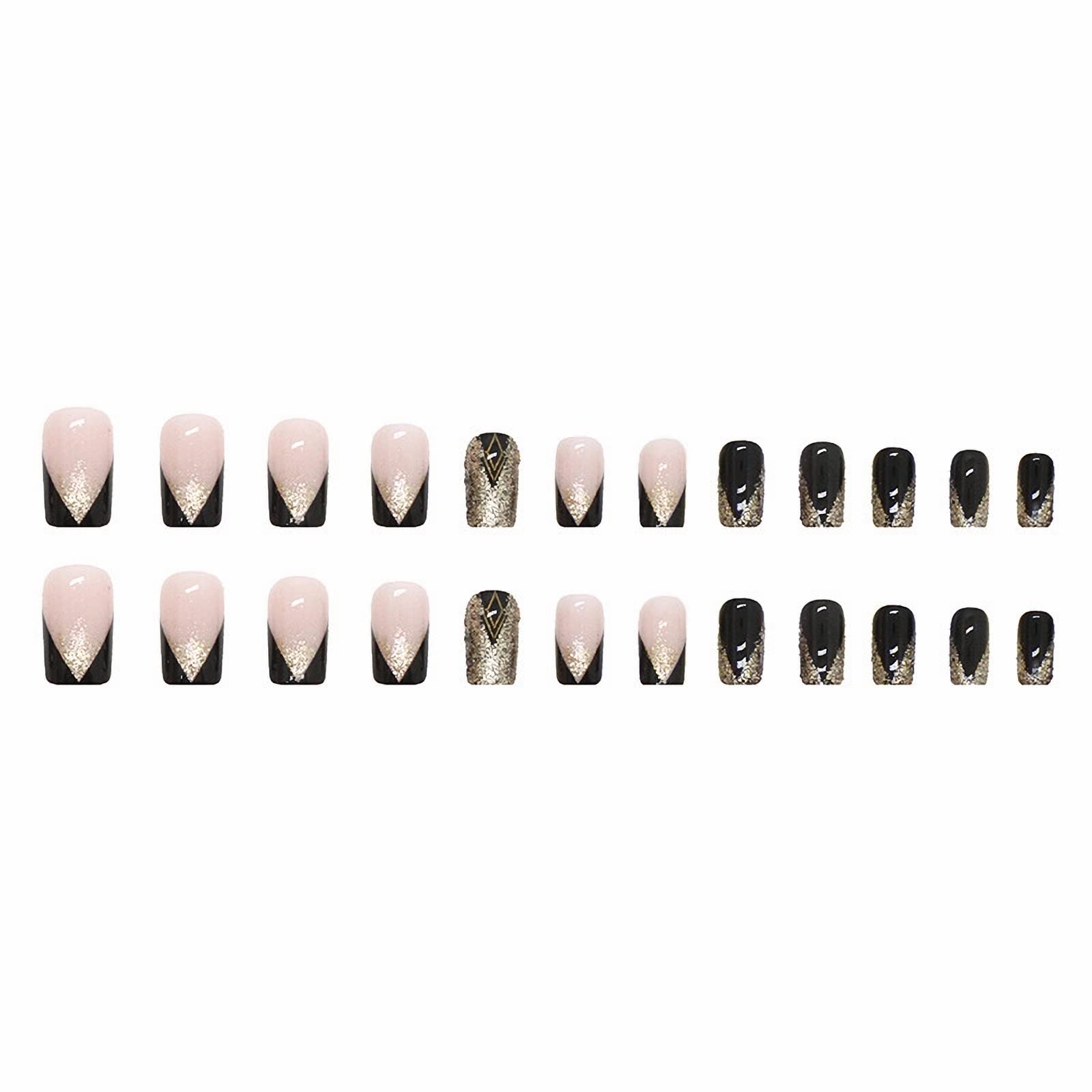 MISUD medium square nails featuring a black French tip for a chic at-home look.