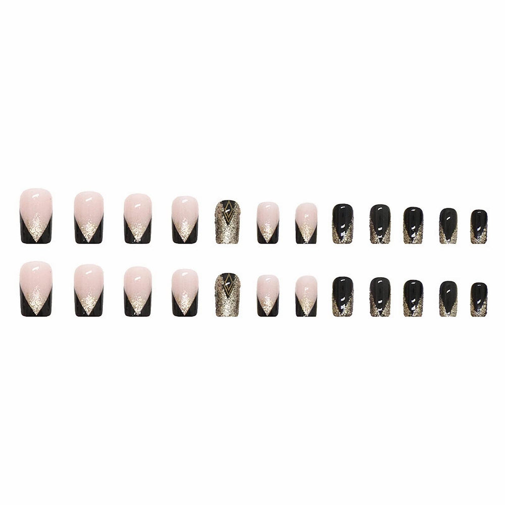 MISUD medium square nails featuring a black French tip for a chic at-home look.