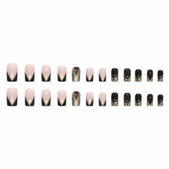 MISUD medium square nails featuring a black French tip for a chic at-home look.