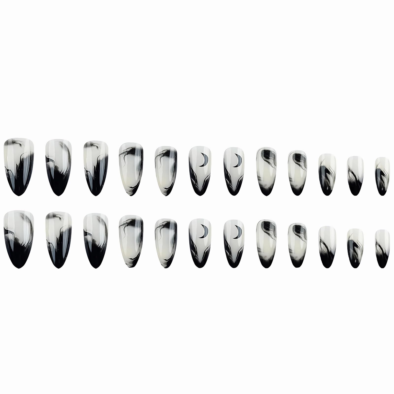 MISUD 24-piece press-on nails kit featuring gothic moon design.