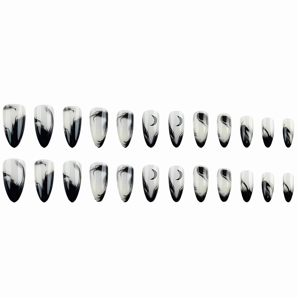 MISUD 24-piece press-on nails kit featuring gothic moon design.