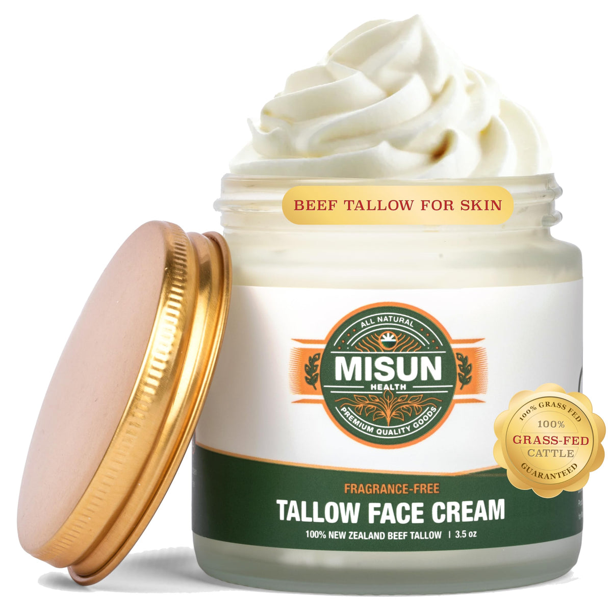 Misun Health grass-fed beef tallow moisturizer jar for daily hydration.