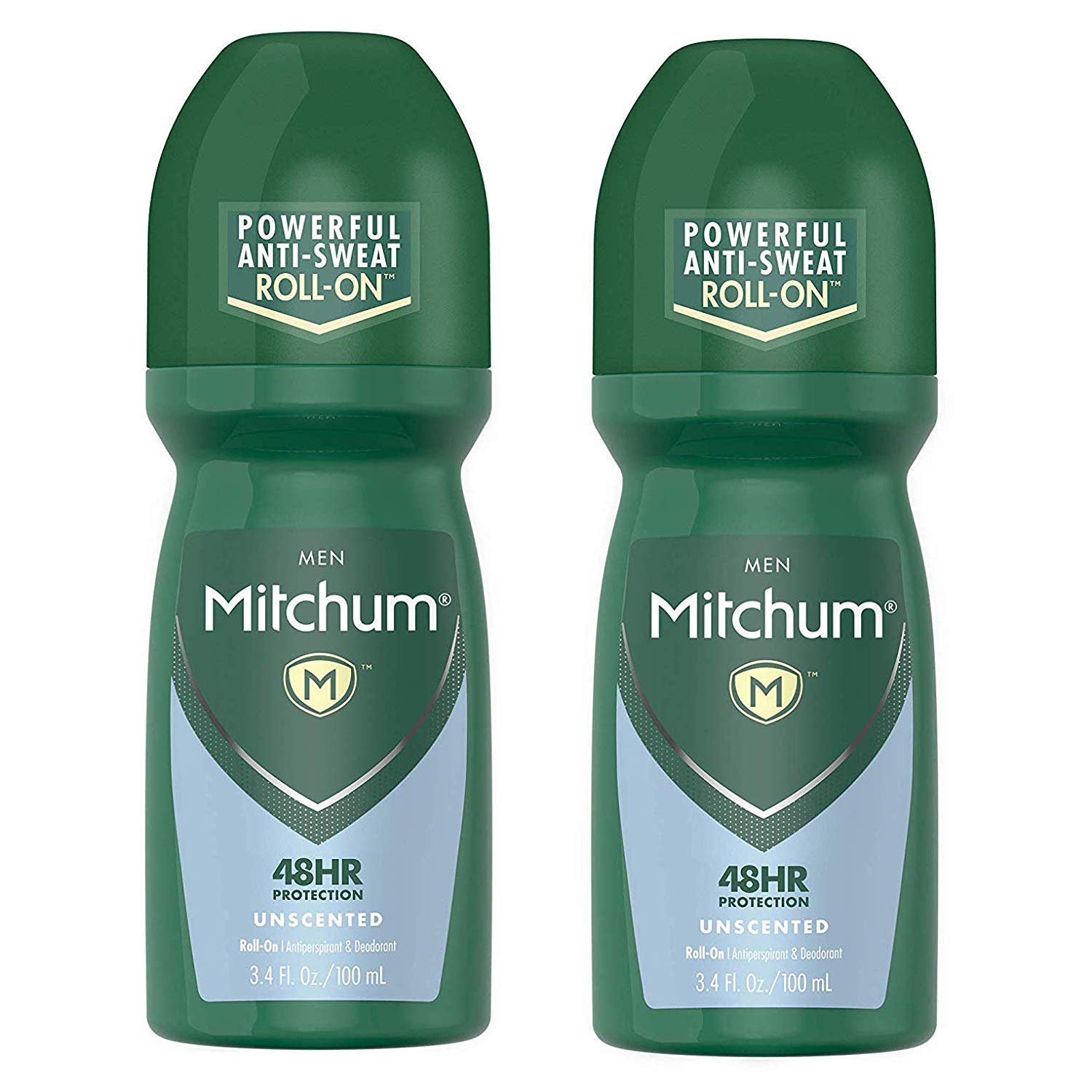 Mitchum Advanced Unscented Deodorant two-pack, front view, for long-lasting odor protection.