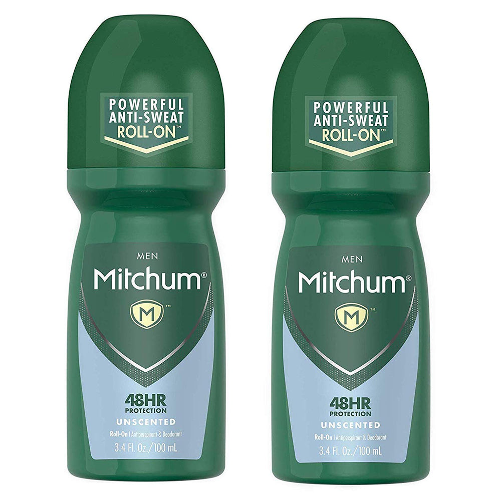Mitchum Advanced Unscented Deodorant two-pack, front view, for long-lasting odor protection.