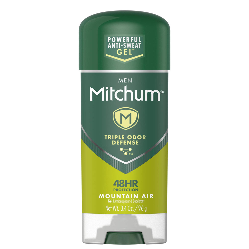 Mitchum clear gel with Mountain Air keeps you dry and confident all day.