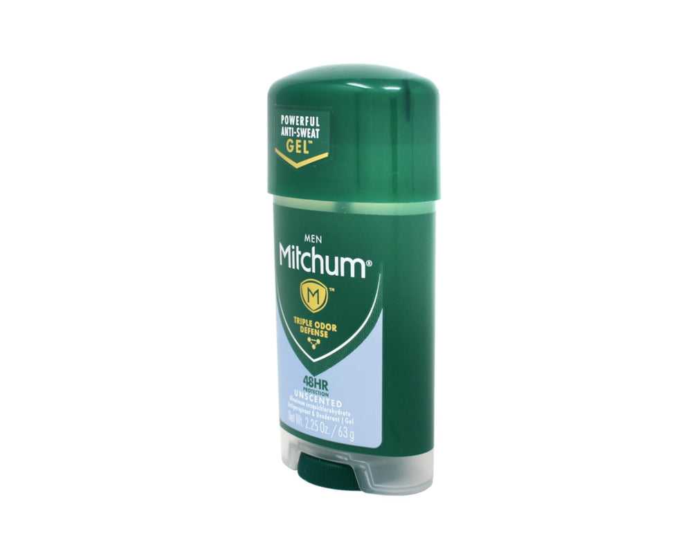 Mitchum Clear Gel Unscented cap closeup shows easy dispensing control.