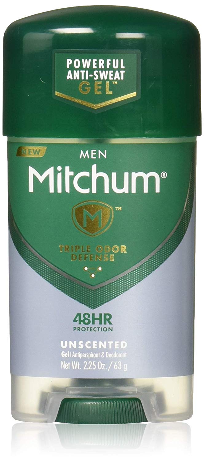 Mitchum Clear Gel Unscented on-shelf presence signals fragrance-free protection.