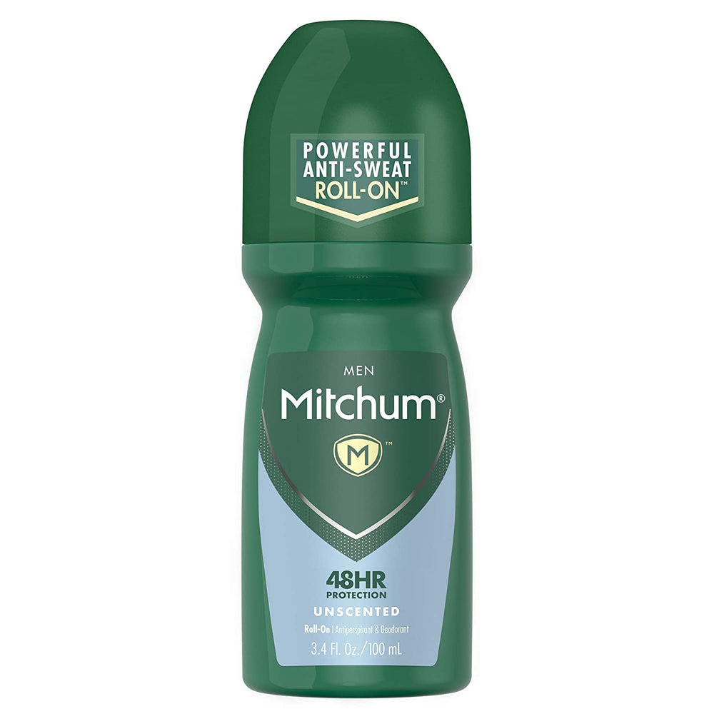Mitchum dermatologist-tested label close-up emphasizing skin-friendly use.