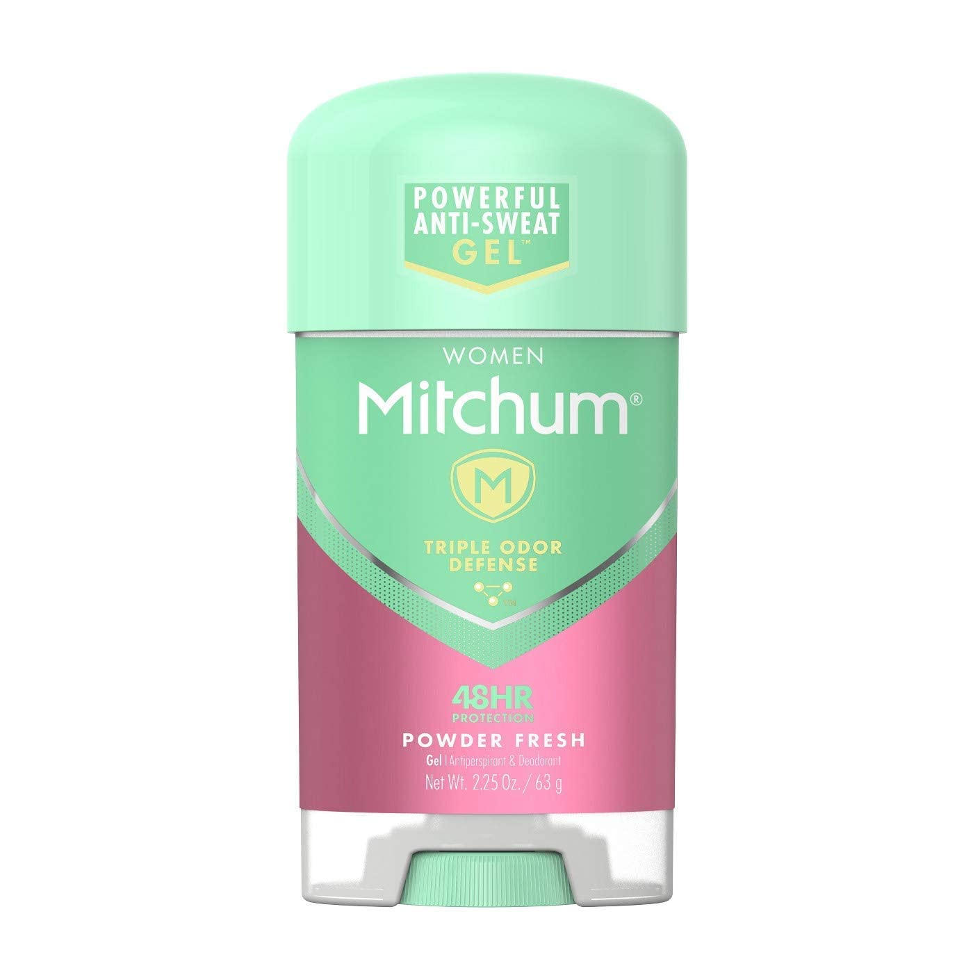 Mitchum Gel Powder Fresh Pack front shows compact four-pack for on-the-go freshness.