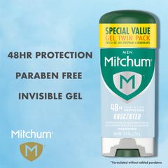 Skin showing invisible finish with no white residue after applying Mitchum gel.