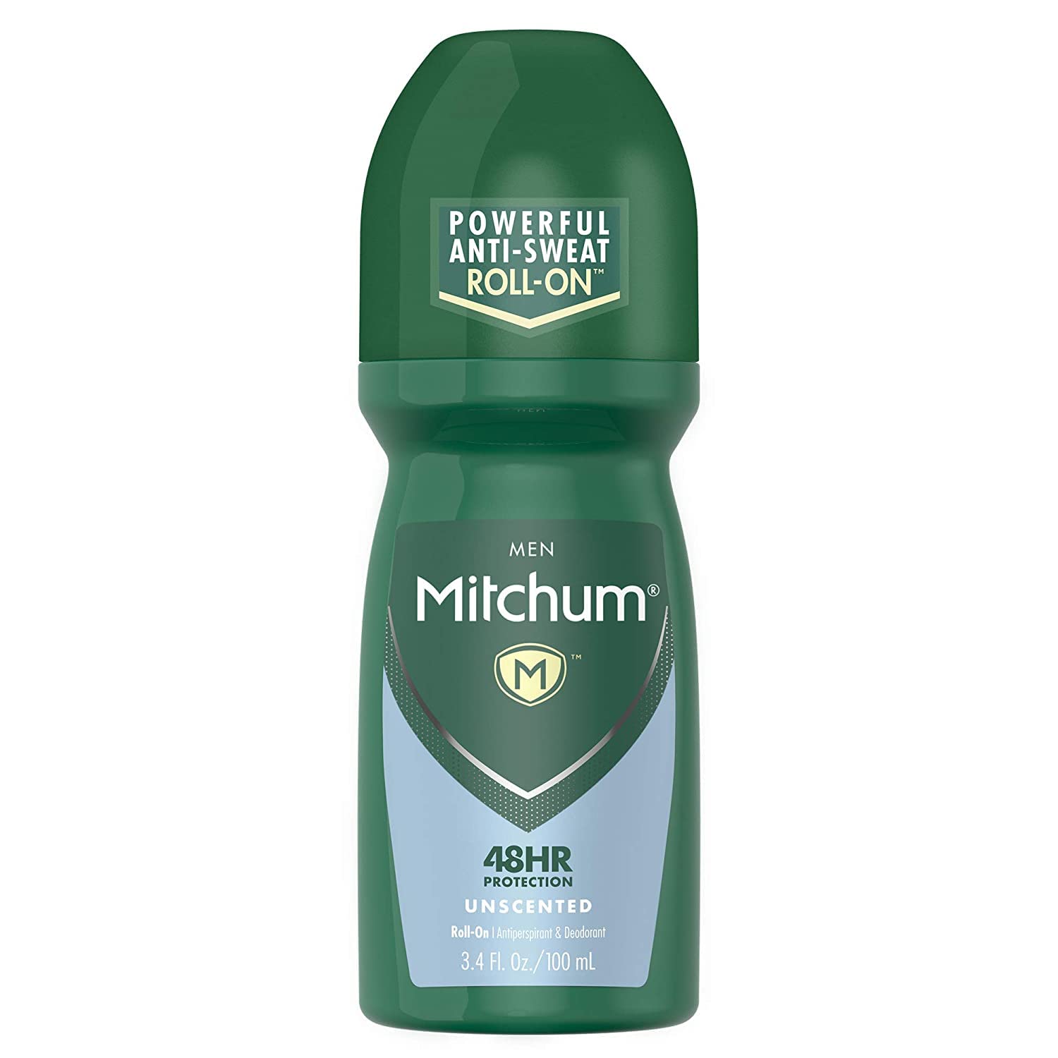 Mitchum invisible roll-on unscented 3.4 oz bottle for fragrance-free protection.