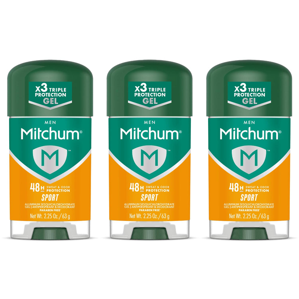Mitchum Men Power Gel Sport bottle, quick-dry formula for all-day freshness.