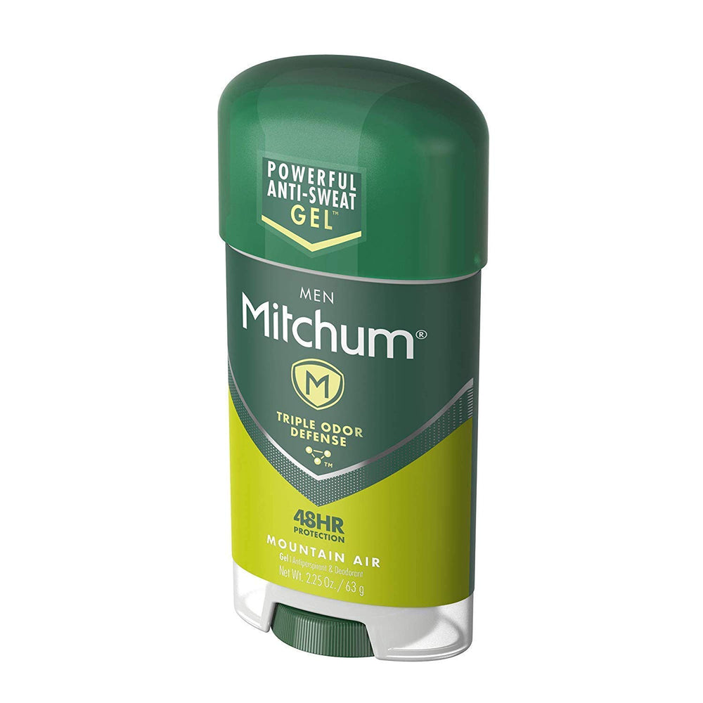 Mitchum Mountain Air clear gel label emphasizing aluminum-based protection.