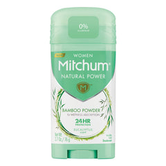 Mitchum Natural Power Deodorant stick, eucalyptus, for all-day odor control.