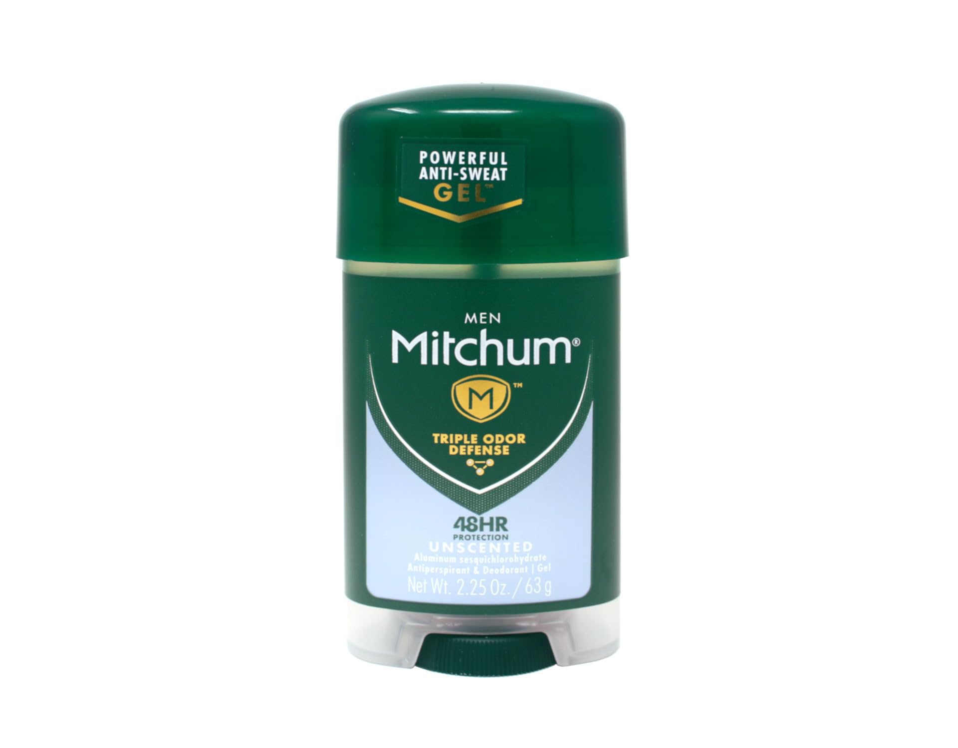 Close-up of Mitchum Power Gel Unscented texture showing quick-drying formula.