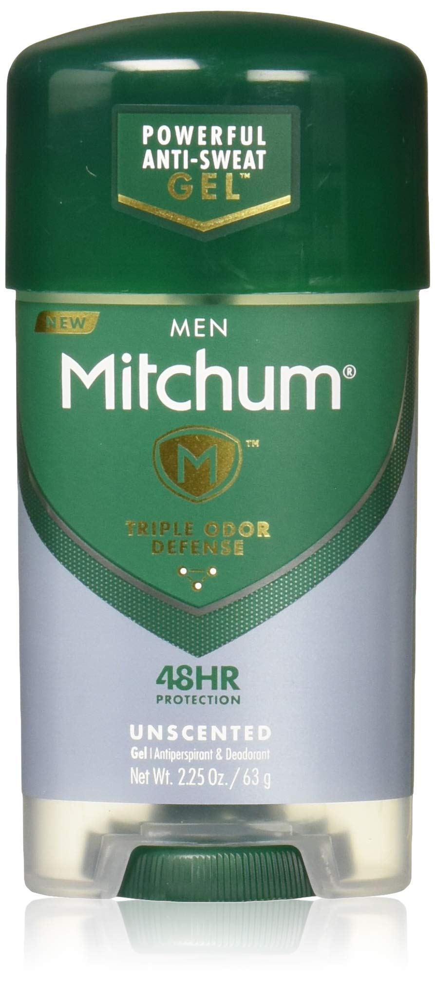Mitchum Power Gel Unscented pack image showing four-pack for all-day odor protection.