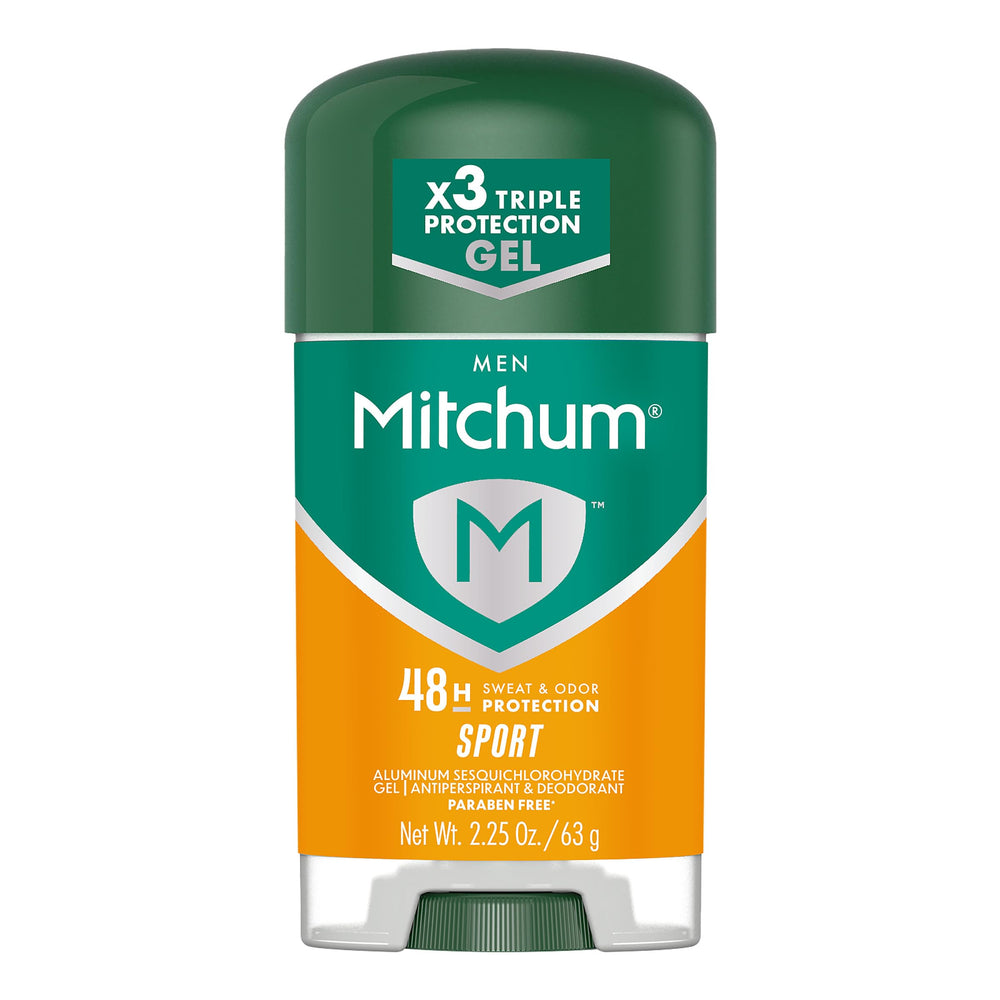 Mitchum Triple Odor Protection Gel sport bottle for day-long freshness.