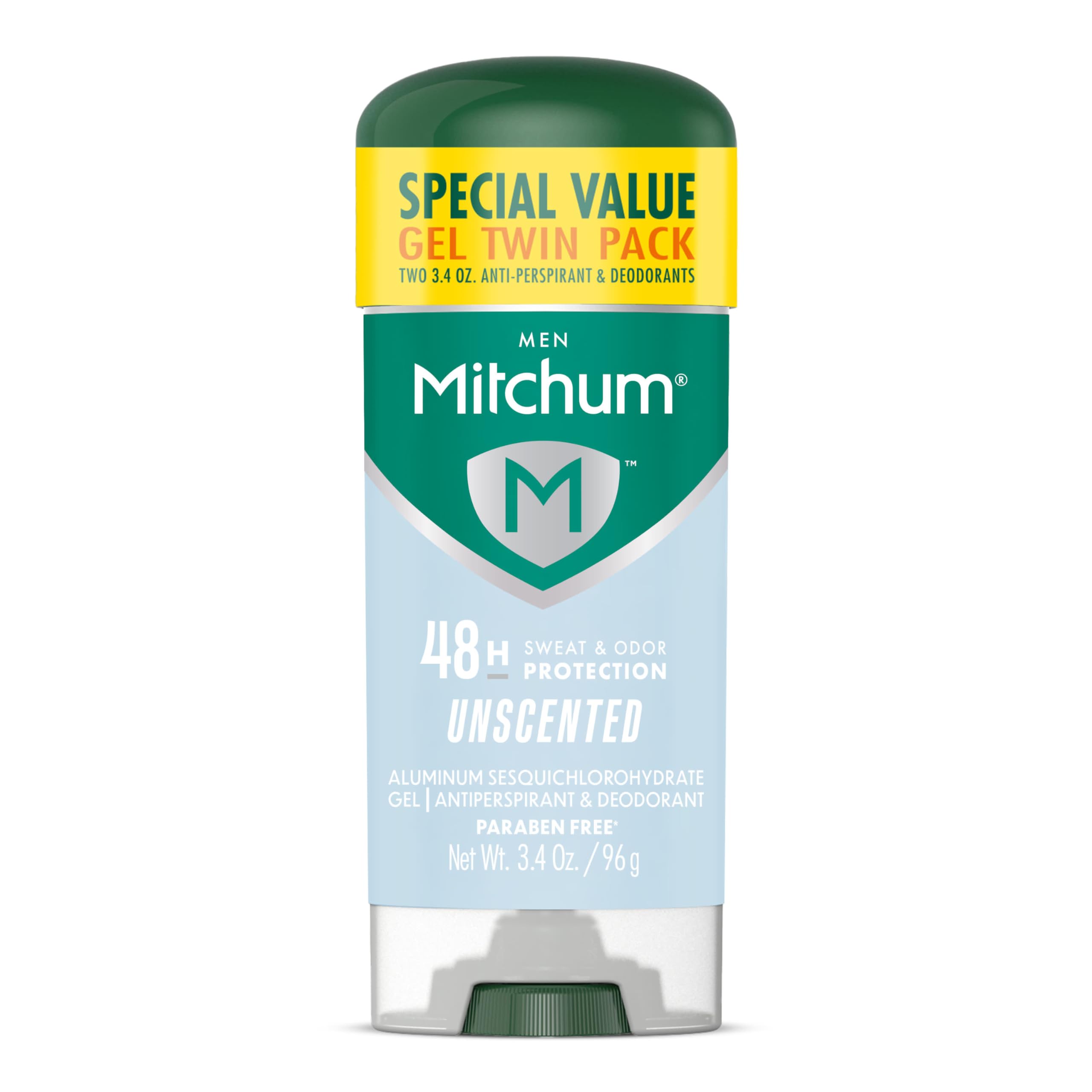 Mitchum triple odor protection gel bottle showing an invisible finish after application.