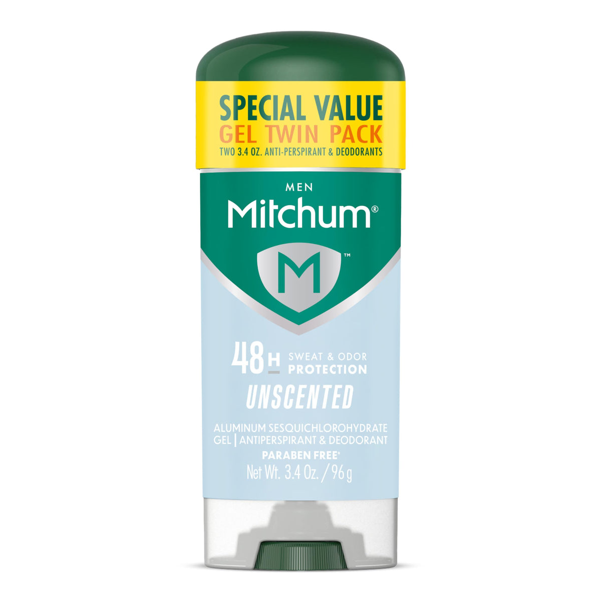 Mitchum triple odor protection gel bottle showing an invisible finish after application.