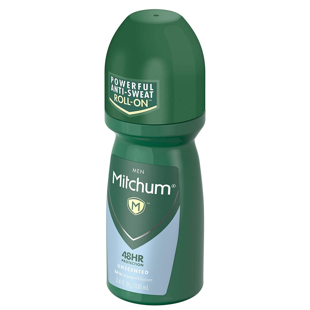 Mitchum unscented formula label close-up highlighting fragrance-free formula.