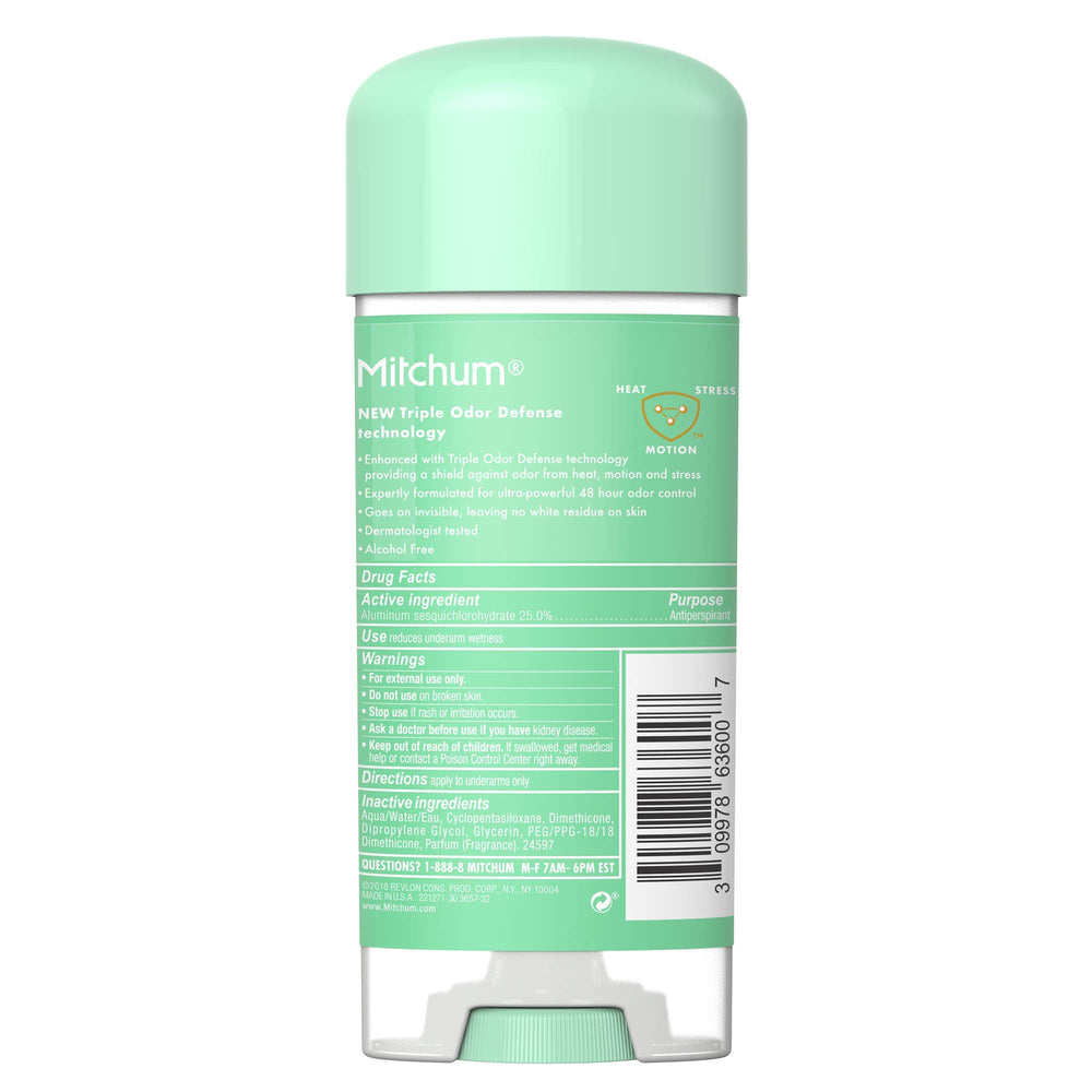 Mitchum for Women Clear Gel texture on skin suggests quick absorption and freshness.