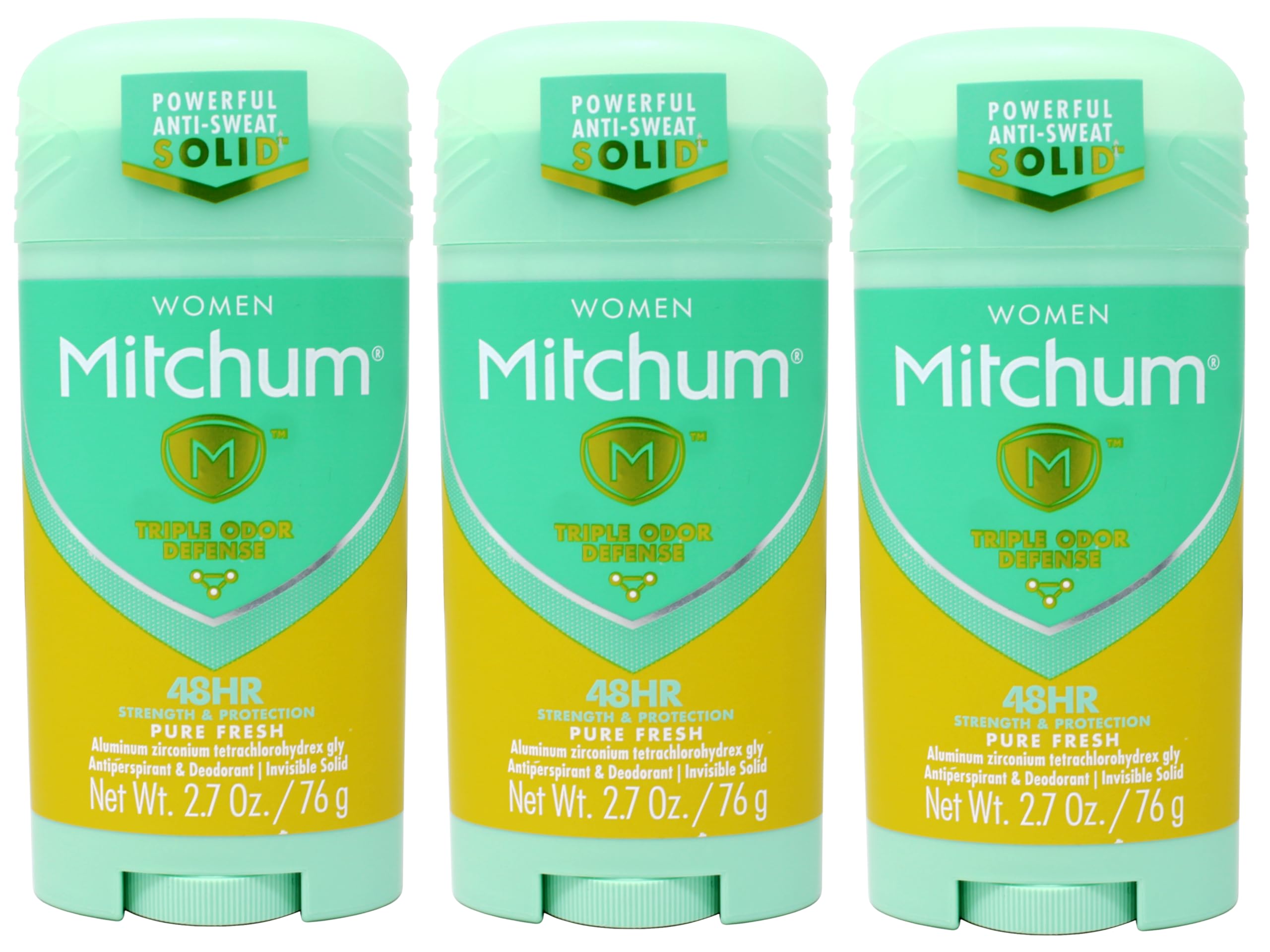 Mitchum Women Triple Odor Defense Pure Fresh pack of three bottles ready for long-lasting freshness.