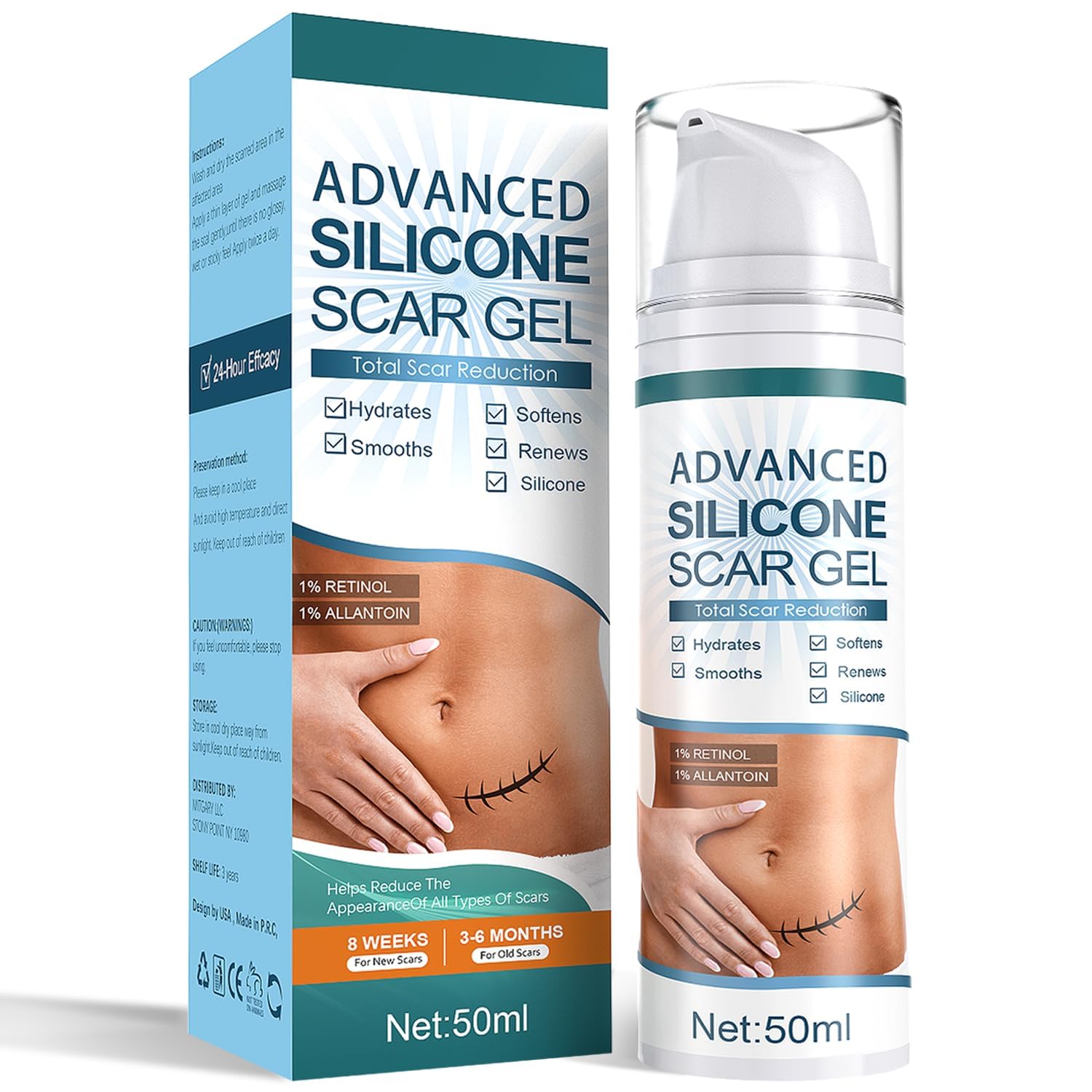 Mitgary Advanced Scar Gel bottle demonstrates discreet scar care with a non-greasy, hydrating formula.