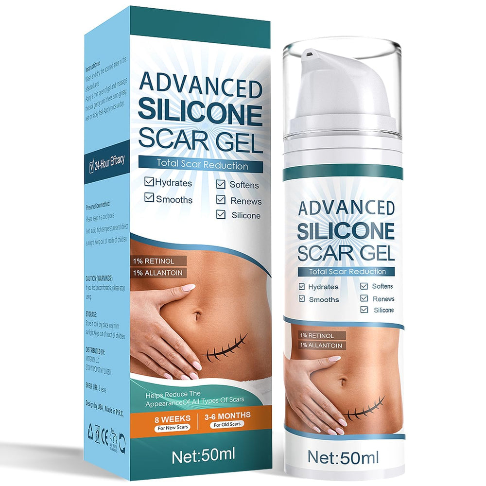 Mitgary Advanced Scar Gel bottle demonstrates discreet scar care with a non-greasy, hydrating formula.