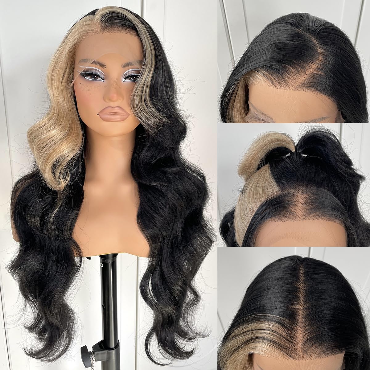 MITIMES 13x6 Skunk Stripe wig with adjustable strap for secure wear.