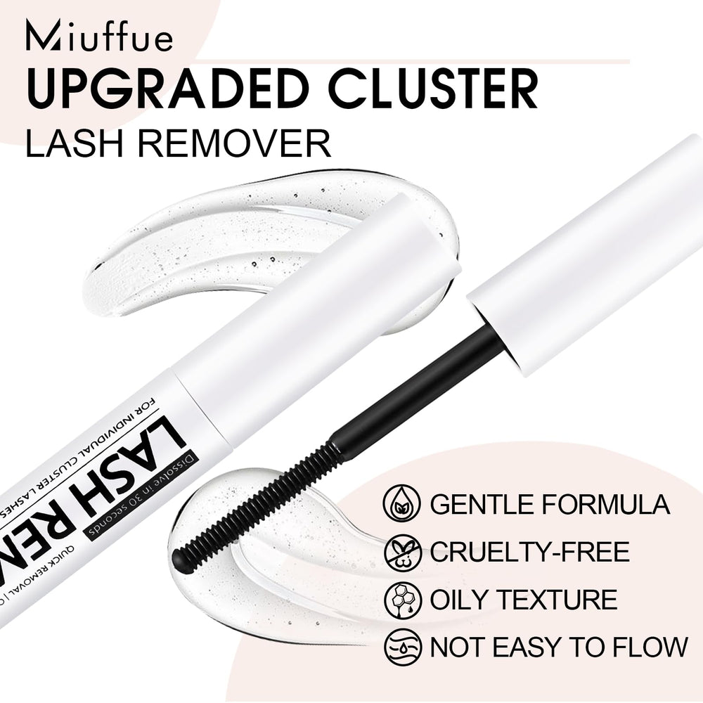Miuffue cluster lash remover base targeted to dissolve bond without damage.