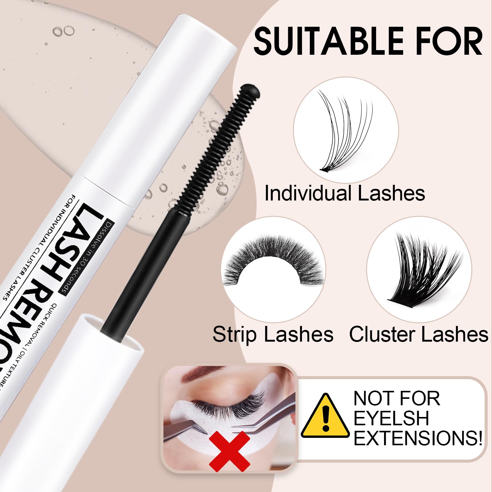 Miuffue remover spiral brush enables precise lash root application with minimal mess.