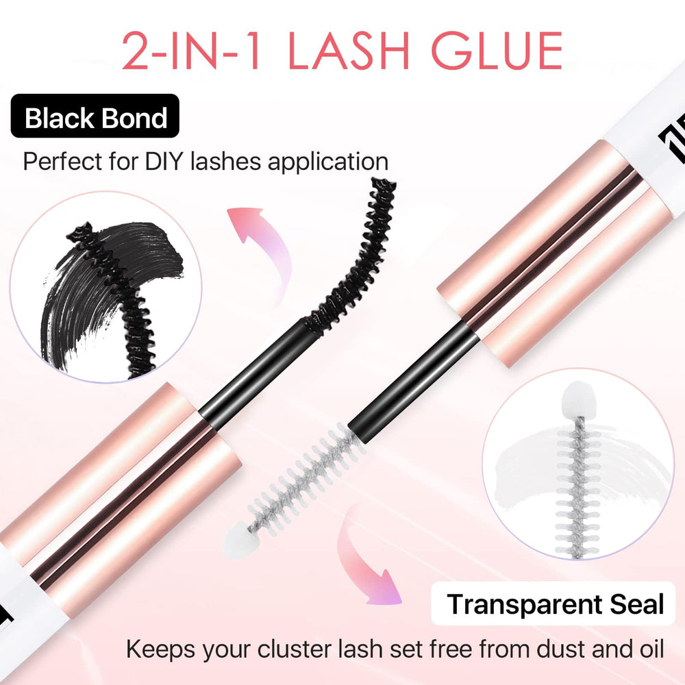 Miuffue lash bond brush application shows precise control for neat lashes.