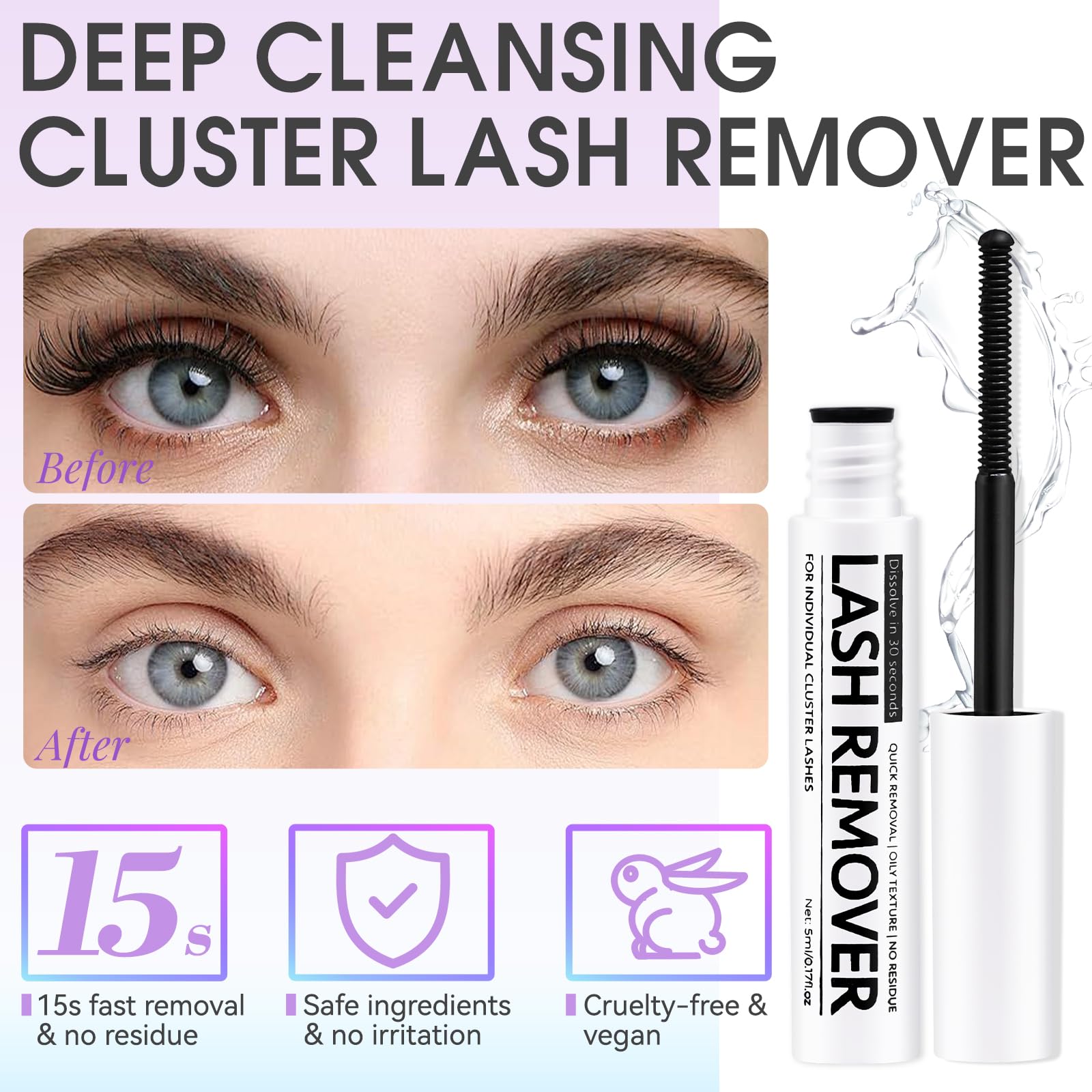 Miuffue lash remover spiral brush dissolves adhesive quickly.