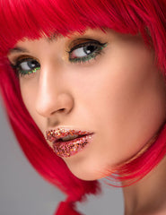 Close-up of bangs on MIUSKATL red wig