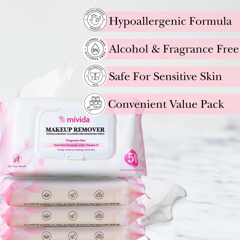 mivida fragrance-free wipes offer gentle cleansing for sensitive skin care