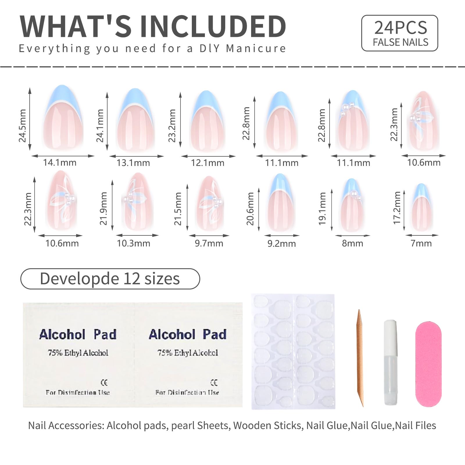 Mivota 24-nail set in multiple sizes fits many fingers.